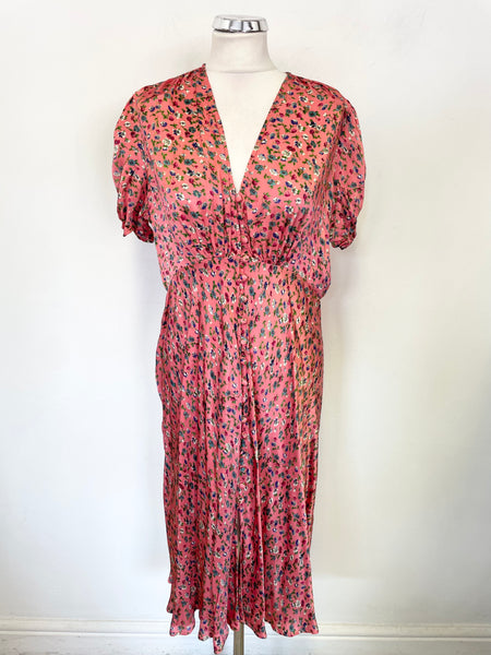 GHOST CORAL PINK DITSY FLORAL PRINT SHORT SLEEVED TEA DRESS SIZE XL
