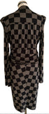 ISABEL DE PEDRO BLACK & CREAM CHECK SHOULDER DETAIL STRETCH JERSEY DRESS SIZE 18