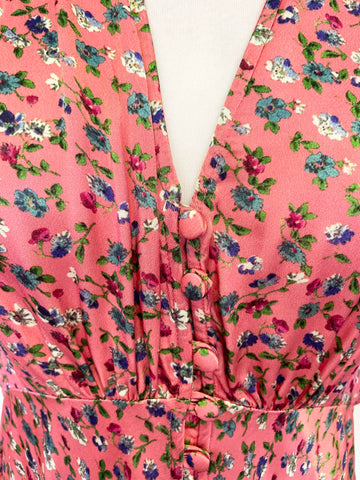 GHOST CORAL PINK DITSY FLORAL PRINT SHORT SLEEVED TEA DRESS SIZE XL