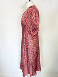 GHOST CORAL PINK DITSY FLORAL PRINT SHORT SLEEVED TEA DRESS SIZE XL