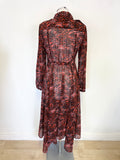 MINT VELVET RED & BLACK PRINT LONG SLEEVED COLLARED DRESS SIZE 8
