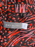 MINT VELVET RED & BLACK PRINT LONG SLEEVED COLLARED DRESS SIZE 8