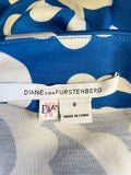 DIANE VON FURSTENBERG BLUE & OFF WHITE PRINT 100% SILK WRAP DRESS SIZE 8 UK 12