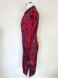 DIANE VON FURSTENBERG RED PRINT COLLARED LONG SLEEVED DRESS SIZE 8