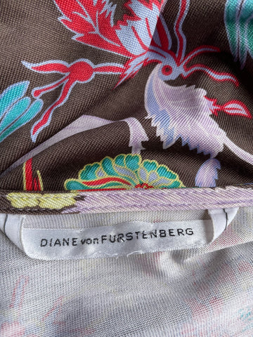 DIANE VON FURSTENBERG JULIAN BROWN & MULTICOLOURED SILK WRAP DRESS SIZE 8 UK 12