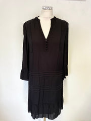 THE WHITE COMPANY BLACK V NECK 3/4 SLEEVE FLUTED CUFF FRILL HEM DRESS SIZE 8