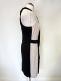 KAREN MILLEN BLACK & CREAM COLOUR BLOCK DRAPED FRONT PENCIL DRESS SIZE 14