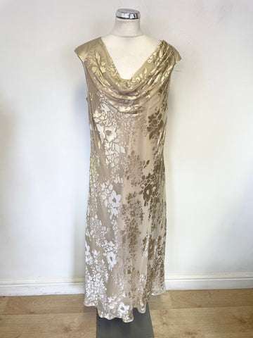 JACQUES VERT OYSTER BEIGE FLORAL PATTERNED MIDI DRESS & CROCHET BOLERO KNIT SIZE 16