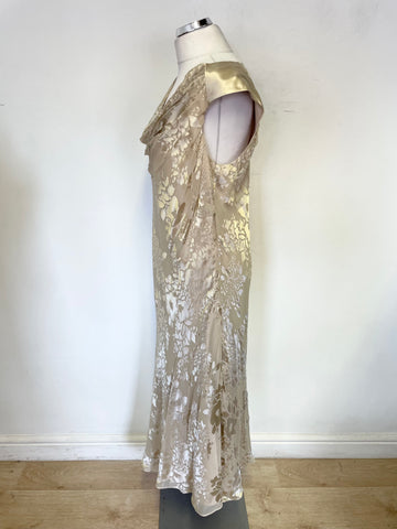 JACQUES VERT OYSTER BEIGE FLORAL PATTERNED MIDI DRESS & CROCHET BOLERO KNIT SIZE 16