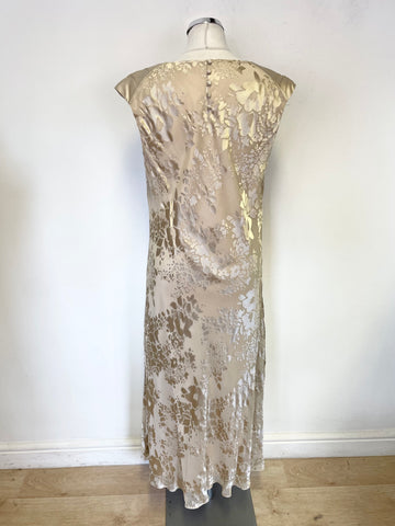 JACQUES VERT OYSTER BEIGE FLORAL PATTERNED MIDI DRESS & CROCHET BOLERO KNIT SIZE 16