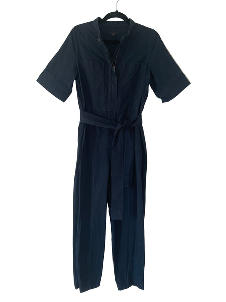 COS NAVY BLUE COTTON SHORT SLEEVED BELTED JUMPSUIT SIZE 32 FIT SIZE S