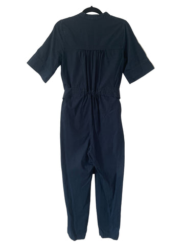 COS NAVY BLUE COTTON SHORT SLEEVED BELTED JUMPSUIT SIZE 32 FIT SIZE S