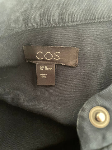 COS NAVY BLUE COTTON SHORT SLEEVED BELTED JUMPSUIT SIZE 32 FIT SIZE S