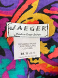 VINTAGE JAEGER 100% WOOL MULTI COLOURED FRINGED LARGE SQUARE WRAP/SCARF