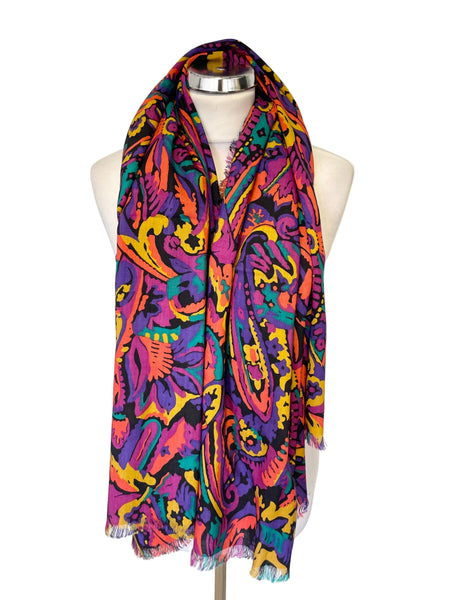 VINTAGE JAEGER 100% WOOL MULTI COLOURED FRINGED LARGE SQUARE WRAP/SCARF