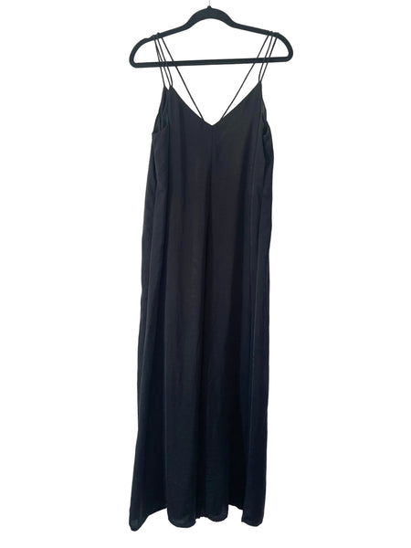 HUSH BLACK FINE DOUBLE STRAP V NECK WIDE LEG JUMPSUIT SIZE 14
