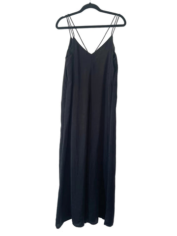 HUSH BLACK FINE DOUBLE STRAP V NECK WIDE LEG JUMPSUIT SIZE 14