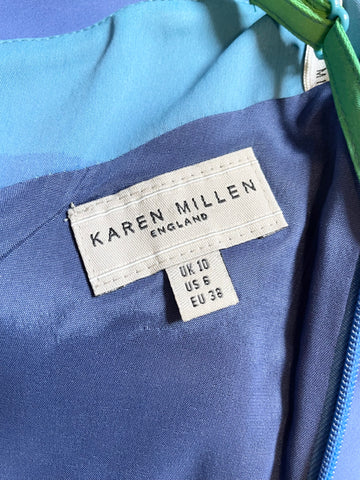 KAREN MILLEN BLUE & GREEN COLOUR BLOCK FINE STRAP PENCIL DRESS SIZE 10
