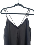 HUSH BLACK FINE DOUBLE STRAP V NECK WIDE LEG JUMPSUIT SIZE 14