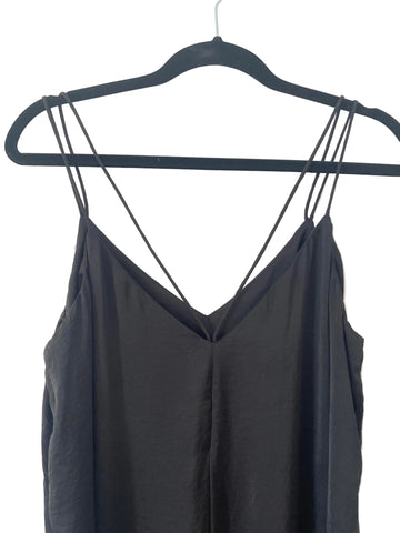 HUSH BLACK FINE DOUBLE STRAP V NECK WIDE LEG JUMPSUIT SIZE 14