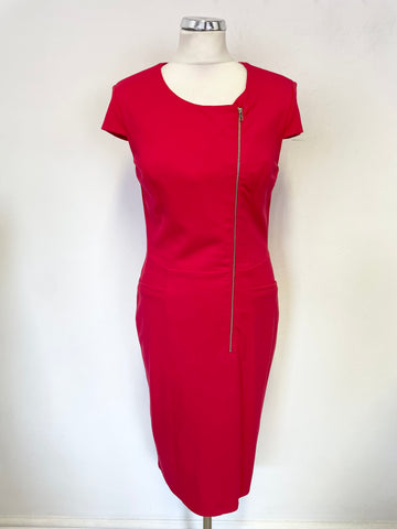 GINA BACCONI RED CAP SLEEVE ZIP FRONT PENCIL DRESS SIZE 12