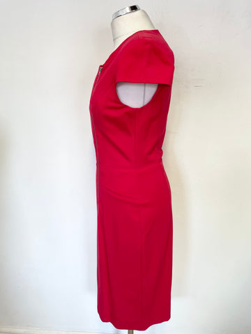 GINA BACCONI RED CAP SLEEVE ZIP FRONT PENCIL DRESS SIZE 12