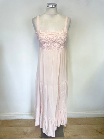 MINT VELVET PINK CRINKLE COTTON EMBROIDERED FINE STRAP MAXI DRESS SIZE S