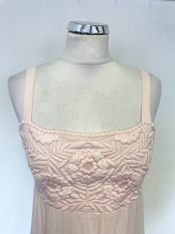 MINT VELVET PINK CRINKLE COTTON EMBROIDERED FINE STRAP MAXI DRESS SIZE S