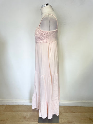 MINT VELVET PINK CRINKLE COTTON EMBROIDERED FINE STRAP MAXI DRESS SIZE S