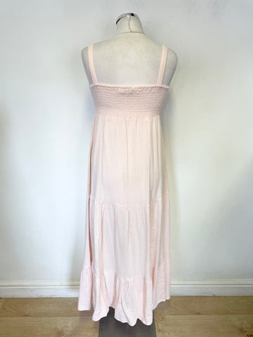 MINT VELVET PINK CRINKLE COTTON EMBROIDERED FINE STRAP MAXI DRESS SIZE S