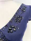 WHISTLES NAVY BLUE 100% SILK BEAD & SEQUIN TRIMMED PENCIL DRESS SIZE 8