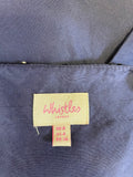WHISTLES NAVY BLUE 100% SILK BEAD & SEQUIN TRIMMED PENCIL DRESS SIZE 8