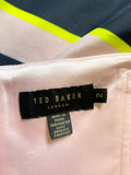 TED BAKER SARERA NAVY BLUE & PINK STRIPE HALTER NECK FIT & FLARE DRESS SIZE 2 UK 10