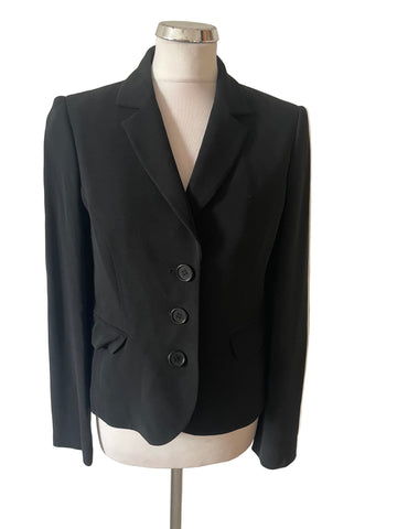 JIGSAW BLACK WOOL MIX SILK TIE REAR DETAIL FITTED JACKET SIZE 12