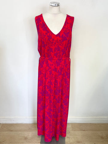 OUI RED & PURPLE FLORAL PRINT SLEEVELESS STRETCH JERSEY MAXI DRESS SIZE 12