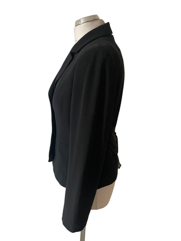 JIGSAW BLACK WOOL MIX SILK TIE REAR DETAIL FITTED JACKET SIZE 12
