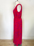 OUI RED & PURPLE FLORAL PRINT SLEEVELESS STRETCH JERSEY MAXI DRESS SIZE 12