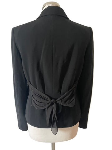 JIGSAW BLACK WOOL MIX SILK TIE REAR DETAIL FITTED JACKET SIZE 12