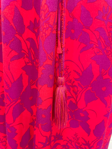 OUI RED & PURPLE FLORAL PRINT SLEEVELESS STRETCH JERSEY MAXI DRESS SIZE 12
