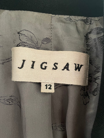 JIGSAW BLACK WOOL MIX SILK TIE REAR DETAIL FITTED JACKET SIZE 12