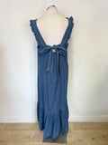 WHISTLES BLUE DENIM SLEEVELESS TIE BACK MAXI DRESS SIZE 16