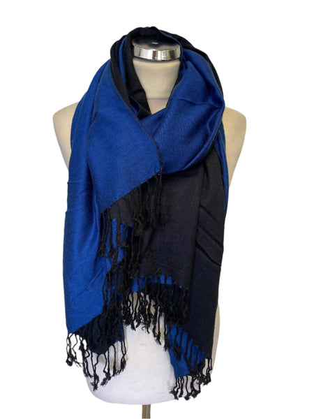 UNBRANDED BLUE/BLACK REVERSIBLE FRINGED SCARF/WRAP
