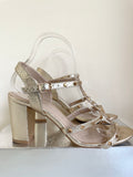 CARVELA GOLD SNAKESKIN WITH STUD TRIM STRAPY BLOCK HEEL SANDALS  SIZE 6/39