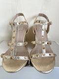 CARVELA GOLD SNAKESKIN WITH STUD TRIM STRAPY BLOCK HEEL SANDALS  SIZE 6/39