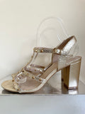 CARVELA GOLD SNAKESKIN WITH STUD TRIM STRAPY BLOCK HEEL SANDALS  SIZE 6/39