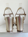 CARVELA GOLD SNAKESKIN WITH STUD TRIM STRAPY BLOCK HEEL SANDALS  SIZE 6/39