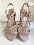 CARVELA NUDE WITH GOLD STUD TRIM STRAPY BLOCK HEEL SANDALS SIZE 6/39
