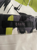 COAST WHITE,GREEN & BLACK PRINT STRAPLESS A-LINE DRESS  SIZE 14