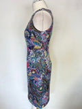 JOSEPH RIBKOFF MULTI COLOURED SLEEVELESS PENCIL DRESS SIZE 10