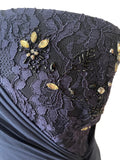 COAST NAVY BLUE LACE WITH BEAD &JEWEL TRIM , CHIFFON OVERLAY STRAPLESS PENCIL DRESS  SIZE 14